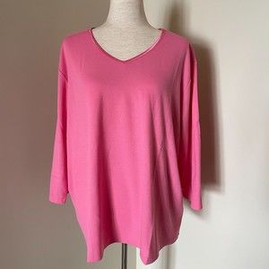DENIM & CO New Pink 3/4 Sleeve V-Neck Sweater, Size 3X